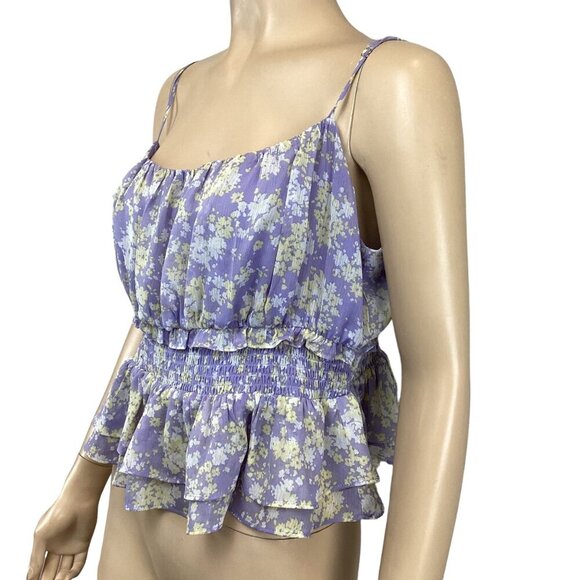 ASTR The Label Women's Floral Smocked Peplum Top Size XL Xlarge Purple - Picture 5 of 8